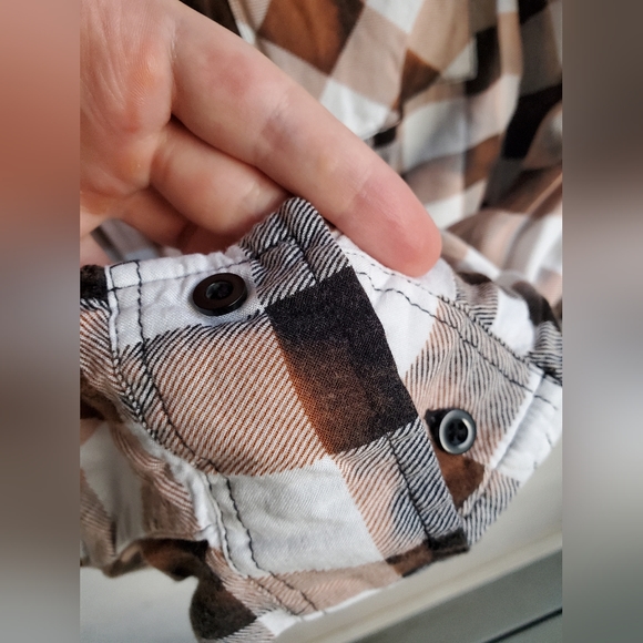 Poly&Esther OOAK Custom Bleach Dye Check Pattern Button-down Light Flannel Shirt - Picture 7 of 13